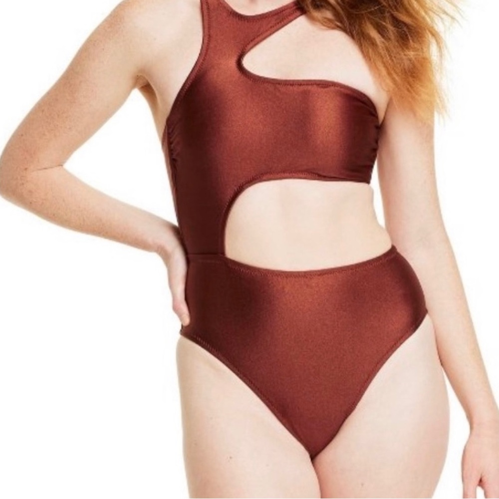 Asymmetrical Metallic One Piece Swimsuit XL